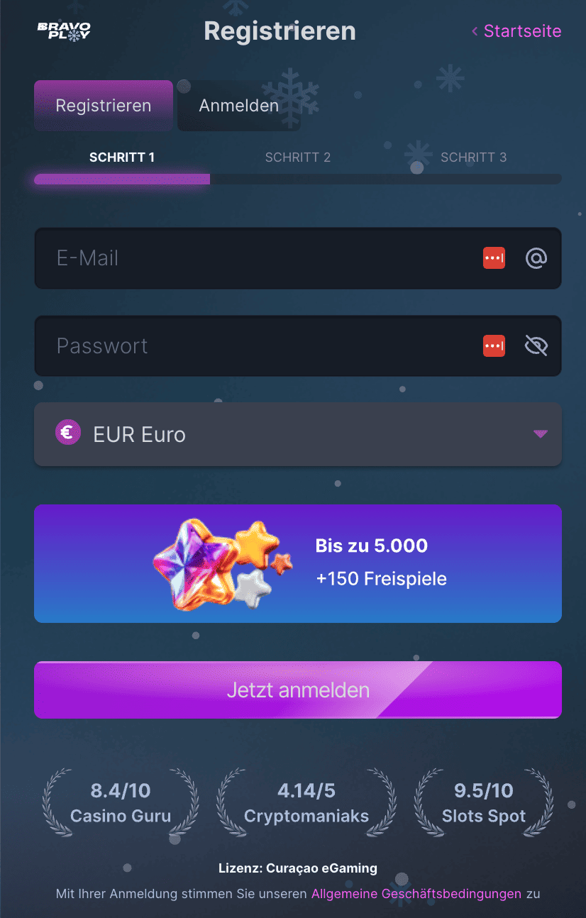Bravoplay Casino register