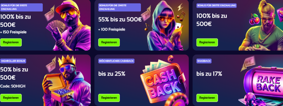 Banner mit Werbeaktionen und Boni im Browinner Casino