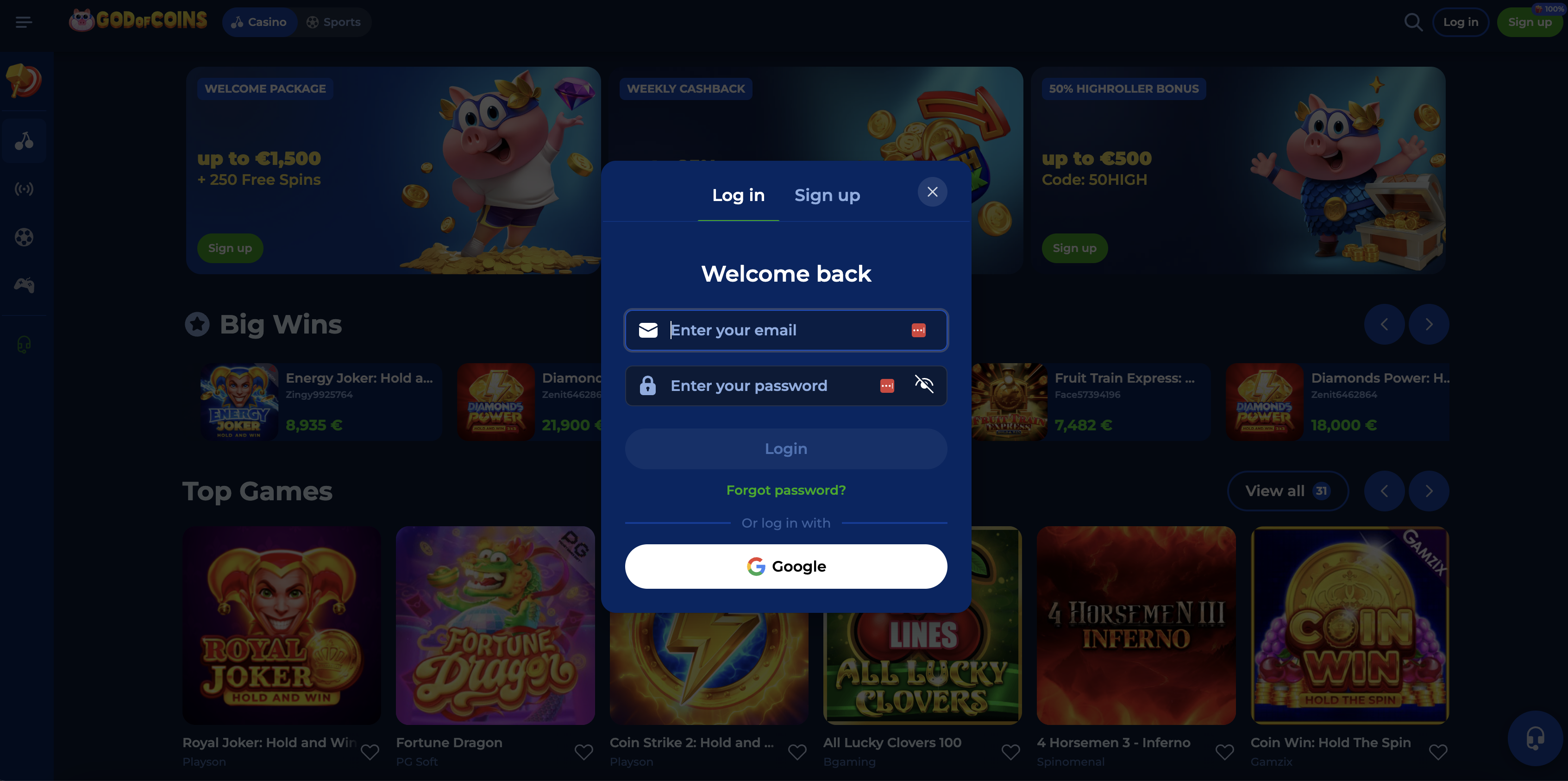 God of Coins Login